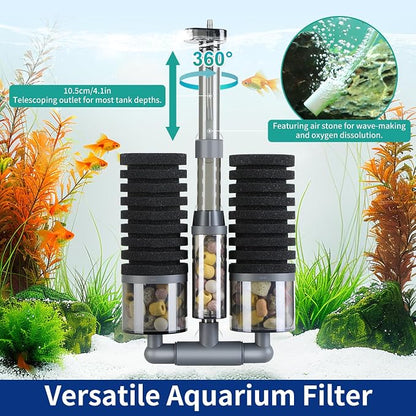 Dual Sponge Aquarium Filter, Air-Powered, 10–20 Gal – Ultra-Quiet Bio-Sponge - Image 4