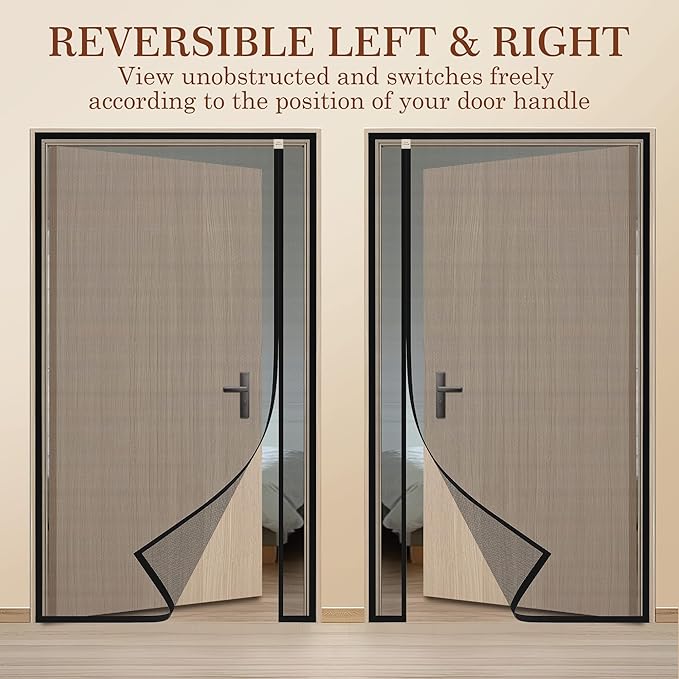 Yotache Reversible Left/Right Opening Magnetic Screen Door Fits Door Size 32"x80", Screen Size 34"x81", Removable Upgraded Polyester Screen Mesh with Strong Magnets for Front/Back Patio Door, Black