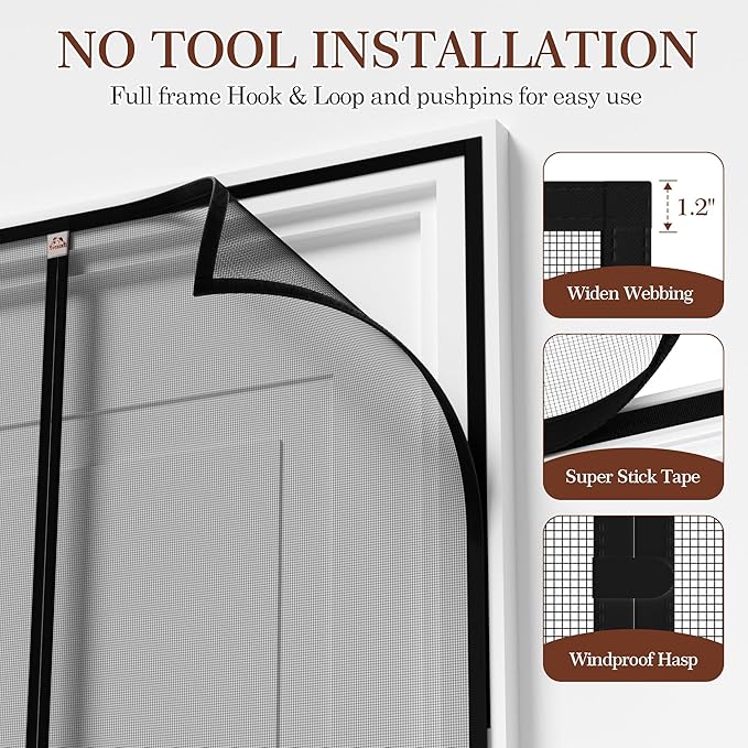 Yotache Magnetic Screen Door Fits Door Size 36 x 84, Screen Size 38" x 85" Reinforced Fiberglass Net Curtain for Walk Through Door Black