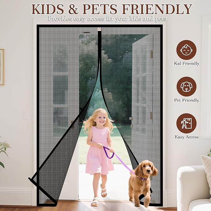 Yotache Door Net Screen with Magnet Fits Door Size 46 x 96, Screen Size 48" x 97" French Doors Net Heavy Duty Fiberglass Mesh Pets and Kids Friendly Black