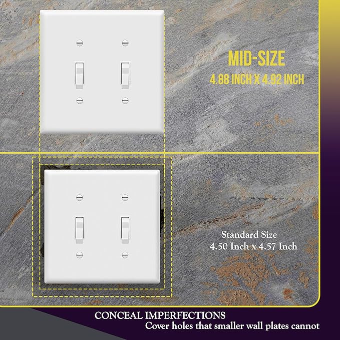 ENERLITES Mid-Size Toggle Light Switch Wall Plate, Midway Size 2-Gang 4.88" x 4.92", Unbreakable Polycarbonate Thermoplastic, UL Listed, 8812M-W-5PCS, White (5 Pack)