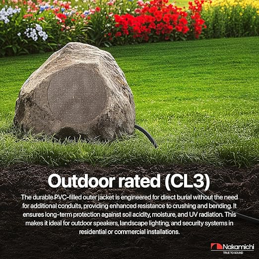 Nakamichi 14/2 (100-Foot) in-Wall & Direct Burial (UL CL2 CL3 Rated) Oxygen-Free Copper (OFC) 2-Conductor Speaker Cable Wire, Outdoor In-Ground, in-Ceiling, Riser, Black (14AWG / 100ft / 30.48m)