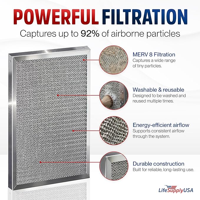 20x25x1 Electrostatic Air Filter, MERV 8, Reusable Furnace AC/HVAC Filter - Image 2