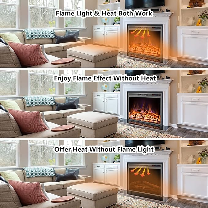 Electric Fireplace, 28" Electric Fireplace Inserts, Recessed Fireplace Heater with Remote Control, Adjustable Flame Colors, Timer&Overheating Protection, 750/1500W