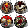 AMDERVEN Stained Glass Window Hanging 4 Pcs Set Christmas Golden Bell Sleigh Large 11.8" - Suncatcher Door Garden Sun Catcher Decor Birthday Mother's Day Xmas Gifts for Mom Woman Nana Men Parents