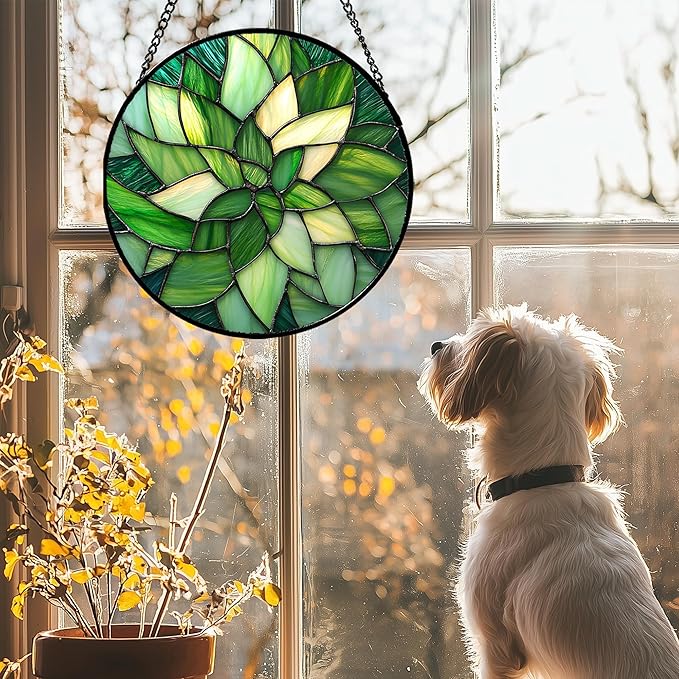 CRISGIF Stained Glass Window Hanging - Ireland Green Suncatcher for Doors Garden Patio Sun Catchers Decor Mother's St. Patrick's Day Birthday for Women Men Mom Nana Friend 9.8 in