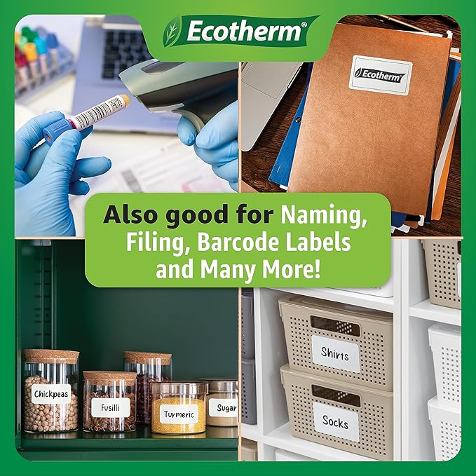 1.25" x 1" Thermal Labels | 4 Rolls | 5520 Labels | fits Zebra, Godex, Arkscan, iDPRT, Offnova Thermal Label Printers and More | Blank White Adhesive Stickers by Ecotherm