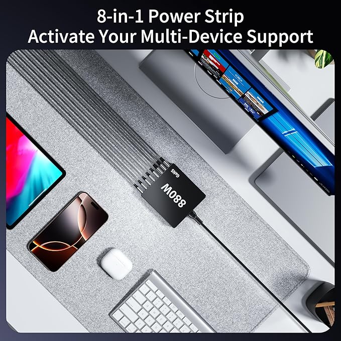 880W USB C Charger Block Charging Station 8 Port Fast Chager 140W PD PPS AVS HUB Laptop MacBook Charger Compatible with All iPhone 17 Pro Max/17 Air/16 SE/Samsung Galaxy 25/ MacBook Pro/Air/iPad Pro