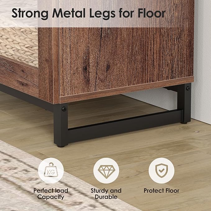 WAMPAT 63 Inch TV Stand with Glass Doors for 32-70 inch TVs, Modern Entertainment Center TV Console with Adjustable Shelves for Living Room, Bedroom, Brown
