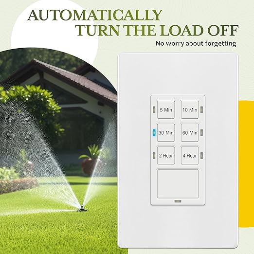TG 4 Hour Countdown Timer Switch, Light Switch Timer for Bathroom Exhaust Fan, 5 min-2 Hours-4 Hours, Night Light LED Indicator, Neutral Wire Required, UL Listed, Screwless Wall Plate, White
