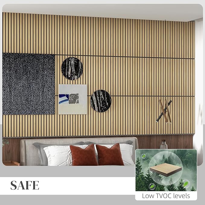 HOMCOM 4 Pack 3D Acoustic Panels, 24" x 24" Soundproof Wood Panels for Wall, Wood Slat Wall Paneling for Interior Ceiling, Office, Home Theater, Studio, Oak