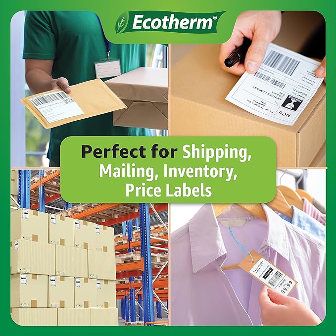 3" x 1" Thermal Labels | 4 Rolls | 5240 Labels | fits Zebra, Munbyn, Rollo, Godex, Arkscan, iDPRT, Offnova Thermal Label Printers and More | Blank White Adhesive Stickers by Ecotherm