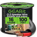 GEARit Outdoor Speaker Wire CL3 Rated, 16 Gauge Speaker Wire, Speaker Cable 100 ft for Outdoor Speakers, Patio, Garden, Backyard Audio, Direct Burial in Ground/in Wall, CCA (Black, 2-Conductors)