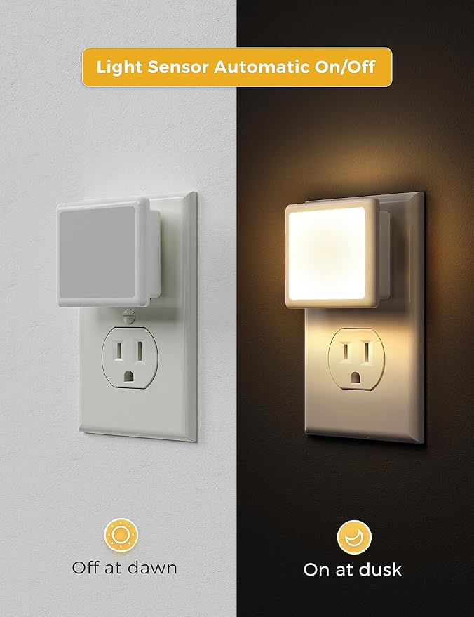 L LOHAS LED Night Lights Plug into Wall, [6-Pack] Plug in Night Light, Dusk-to-Dawn Sensor, 3000K Soft White 0.3W Bright Nightlight Auto-On/Off for Adults Kids Room Bedroom Bathroom Hallway Kitchen