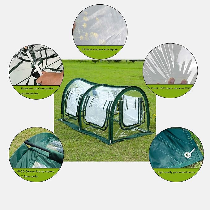 Poray Pop Up Tunnel Greenhouse Tent, Portable 78.8''Long Greenhouse Gardening - Image 6