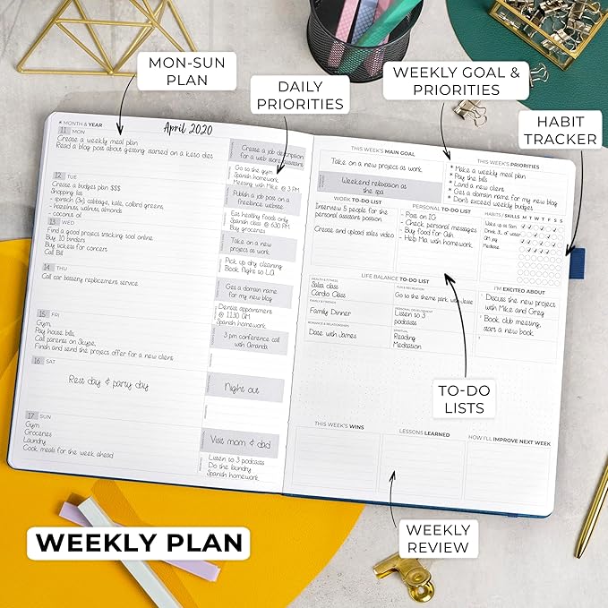 Clever Fox Planner Pro Premium – Luxurious Weekly & Monthly Planner with Budget Organizer for Productivity & Goals, Undated, A4 (Mystic Blue)