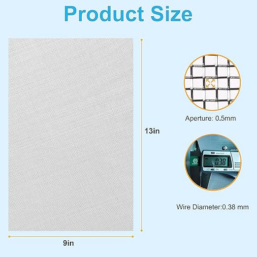 8 Pcs 13x9 40 Mesh 304 Stainless Steel Wire Mesh Sheet, Rustproof Metal Mesh - Image 3