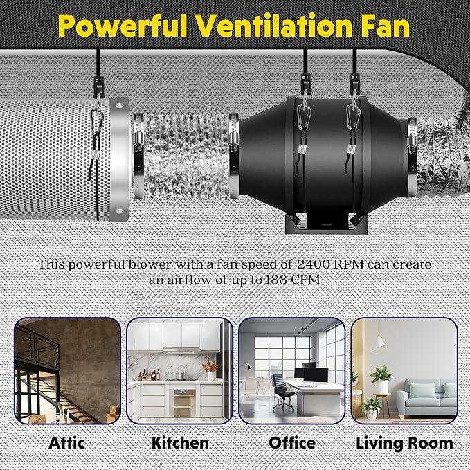 iPower 4 Inch 200 CFM Exhaust Inline Duct Fan - Image 6