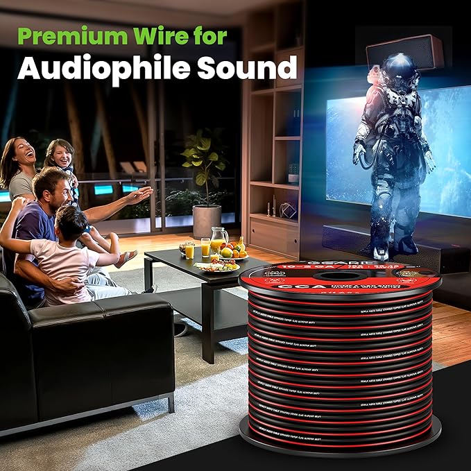 Speaker Wire 16 Gauge, GearIT Pro Series 16/2 AWG Speaker Cable (100 Feet / 30.48 Meters) Great Use for Home Theater Speakers and Car Speakers Black