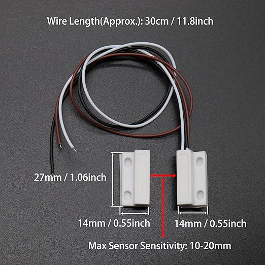 VictorsHome Magnetic Reed Switch NC NO COM Surface Mount Wired Door Window Contact Sensor with Adhesive Paper for Home Security and Burglar Alarm Systems MC-38 5pcs