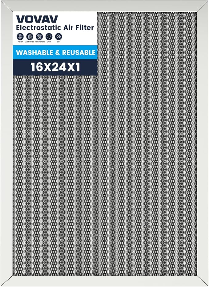 16x24x1 Air Filter-MERV 8, Washable & Reusable Electrostatic Air Filter by VOVAV