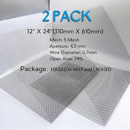 2PACK 304 Pretty Sturdy 12” X 24”, 5 Mesh Wire Mesh Screen, Stainless Screen - Image 2