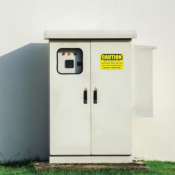 (2 pack) Caution Area in Front of This Electrical Panel Must Be Kept Clear for 36 Inches Sign 7" x 10" self adhesive vinyl sticker decal
