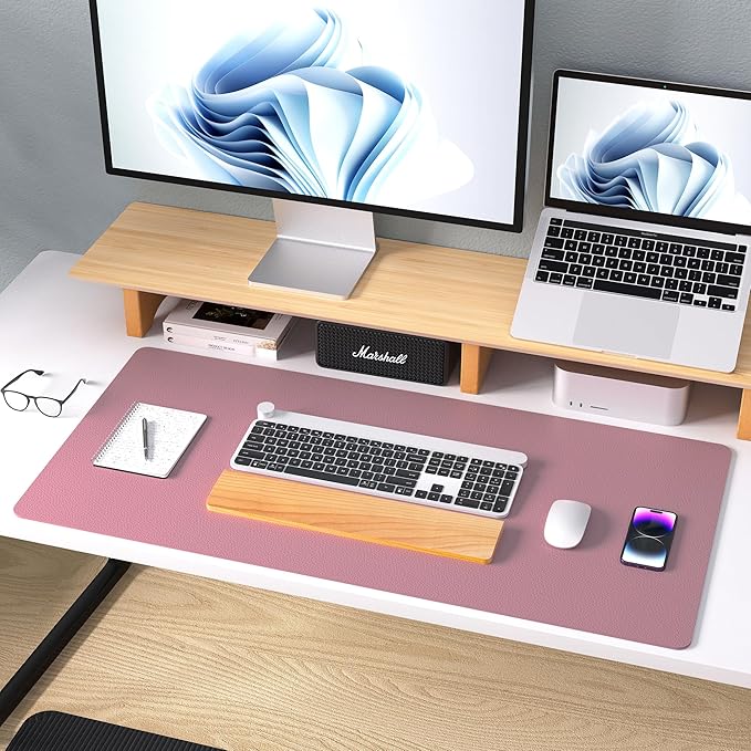 Aothia Leather Desk Pad Protector, Mouse Pad, Office Desk Mat,Non-Slip PU Leather Desk Blotter, Laptop Desk Pad, Waterproof Desk Writing Pad for Office and Home (Dark Pink, 23.6" x 13.7")