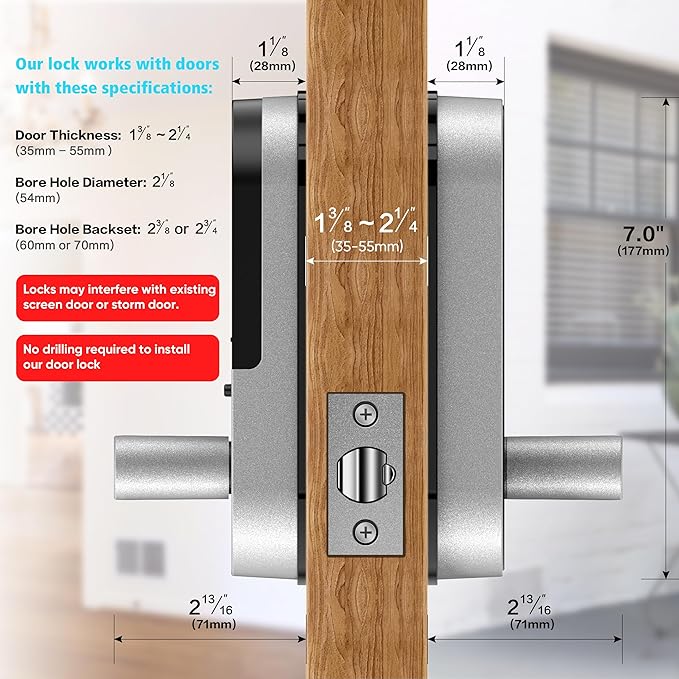 Fingerprint Smart Door Lock with Handle & Keypad – No More Lost Keys, Keyless Entry & Remote Access for Home, Kids, Airbnb & Rental Property, DIY Install, Alexa & Google Compatible