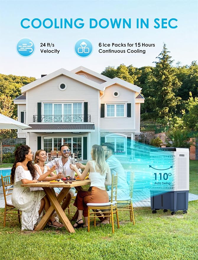 Air Choice Swamp Cooler, 1800 CFM Portable Evaporative Air Cooler, 6 Ice Box & - Image 2