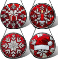 DASTOLL Stained Glass Window Hanging 4 Pcs Set Red Christmas Decorations Theme 9.8" - Suncatcher Door Garden Sun Catcher Decor Birthday for Mom Woman Nana Men Friend Wife