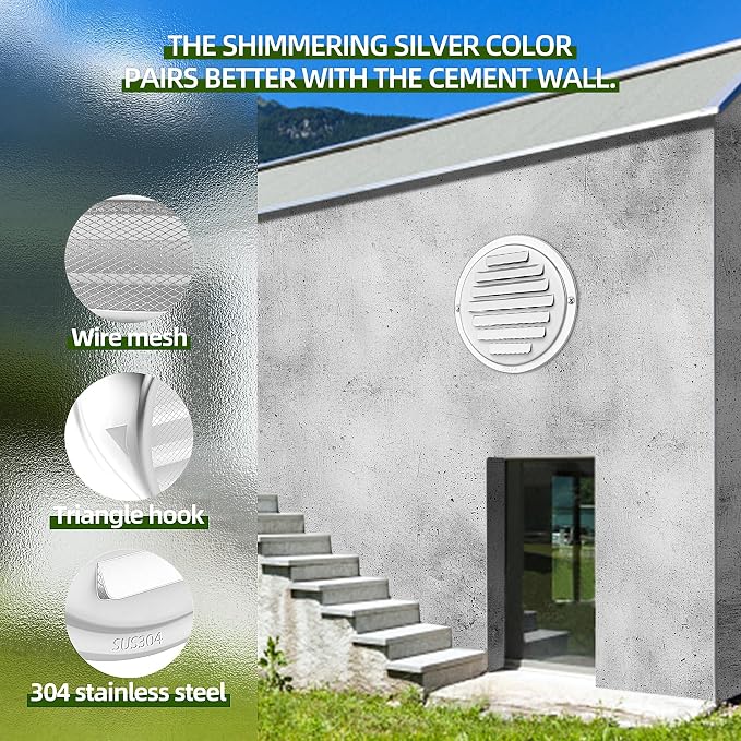 3'' Shiny Silver Paint Stainless Steel Air Vents, Louvered Grille Cover Vent - Image 3