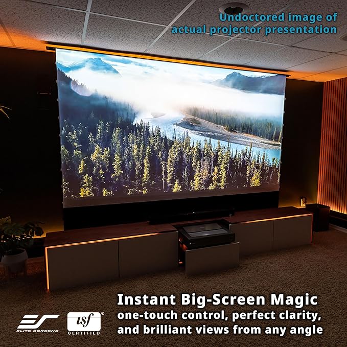 Elite Screens Kestrel Tab-Tension 3 CineWhite, 150 inch 16:9 Aspect Ratio, ISF Certified, Electric Floor-Rising Motorized Tab-Tensioned Front Projector Screen, Programmed Remote Kit, FTE150H3