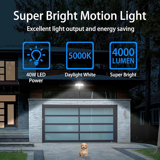 AWSENS 40W LED Security Lights Motion Sensor Light Outdoor, 180 Degree, 4000LM, 5000K, ETL Water Resistant, 3 Head Motion Detected Flood Light for Garage, Yard, Porch (White)