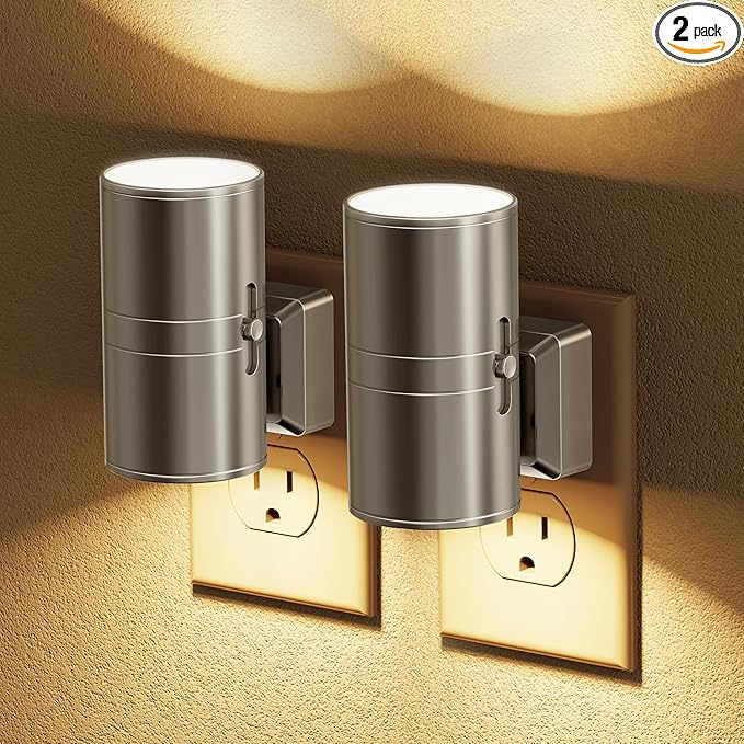JandCase Night Light, LED Night Lights Plug into Wall, 2 Pack Automatic Nightlight with Light Sensor, 3000K Soft White 0-100LM Dimmable Modern Nightlight for Kids Bedroom Hallway