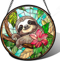 AMDERVEN Stained Glass Window Hanging, Cute Sloth Sun Catcher for Door Home Decor Animal Suncatcher Christmas Mother's Day Birthday Gifts for Women Men Mom and Nana 9.8 in