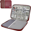 Electronics Organizer,Travel Cord Organizer Pouch, Portable Cable Organizer Bags, Waterproof Electronic Accessories Storage Case for Cables, Cords, Charger, Phone (Single Layer-Large-Winered)