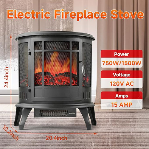 25in Electric Fireplace Heater Stove - Infrared Heater with Realistic LED 3D Flames and Remote Contro, Fire Place Electric, Fake Freestanding Fireplace for Indoor Use, Timer, 750 | 1500W
