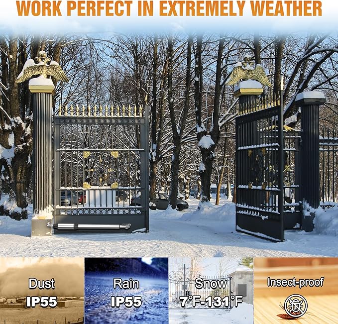 JUJIANG Automatic Gate Opener with Remote Complete Kit for Single Swing Gate Up to 770lb 16FT, Electric Gate Openers Medium Duty Single Swing Gate Opener Automatic Gate Motor 60W AC Powered PKM-C026