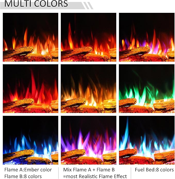 LegendFlame 43" W Smart Build in Electric Fireplace Insert, 1-2-3 Sided View, Heater 750W/1500W, Multi Colors of Flame & Fuel Bed, Alexa Enabled