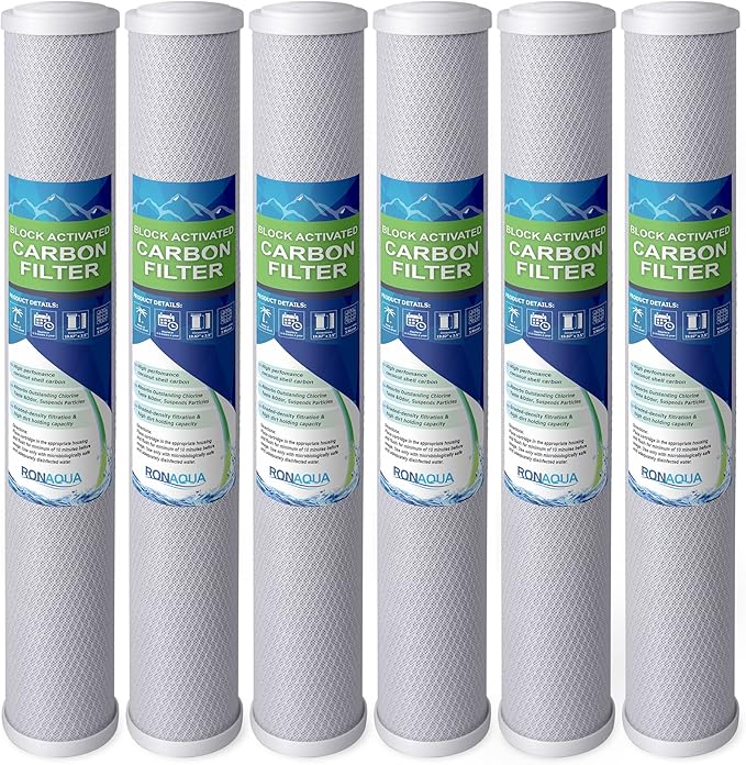 Standard Whole House Coconut Shell Carbon Block 5 Micron Water Filter 20” x by Ronaqua