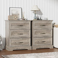 Nightstand Set of 2,24" Wide End Table with 3 Large Drawers & Metal Handles,Rustic Farmhouse Wood Small Dresser,Bedside Table,Modern Chest of Drawers for Bedroom,Living Room,Grey
