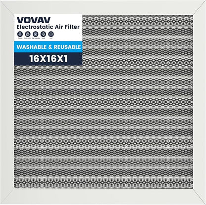 16x16x1 Air Filter-MERV 8, Washable & Reusable Electrostatic Air Filter by VOVAV