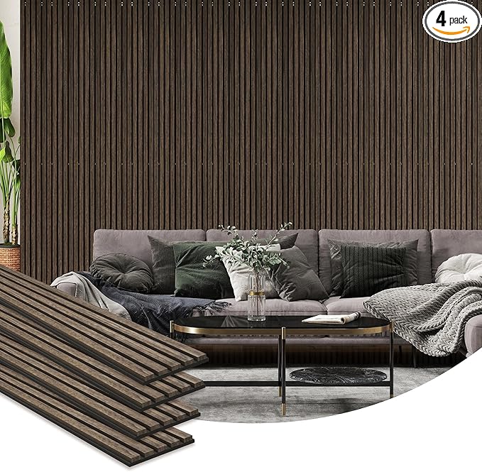 HOMCOM 4 Pack 3D Acoustic Panels, 95" x 8" Soundproof Wood Panels for Wall, Wood Slat Wall Paneling for Interior Ceiling, Office, Home Theater, Studio, Walnut
